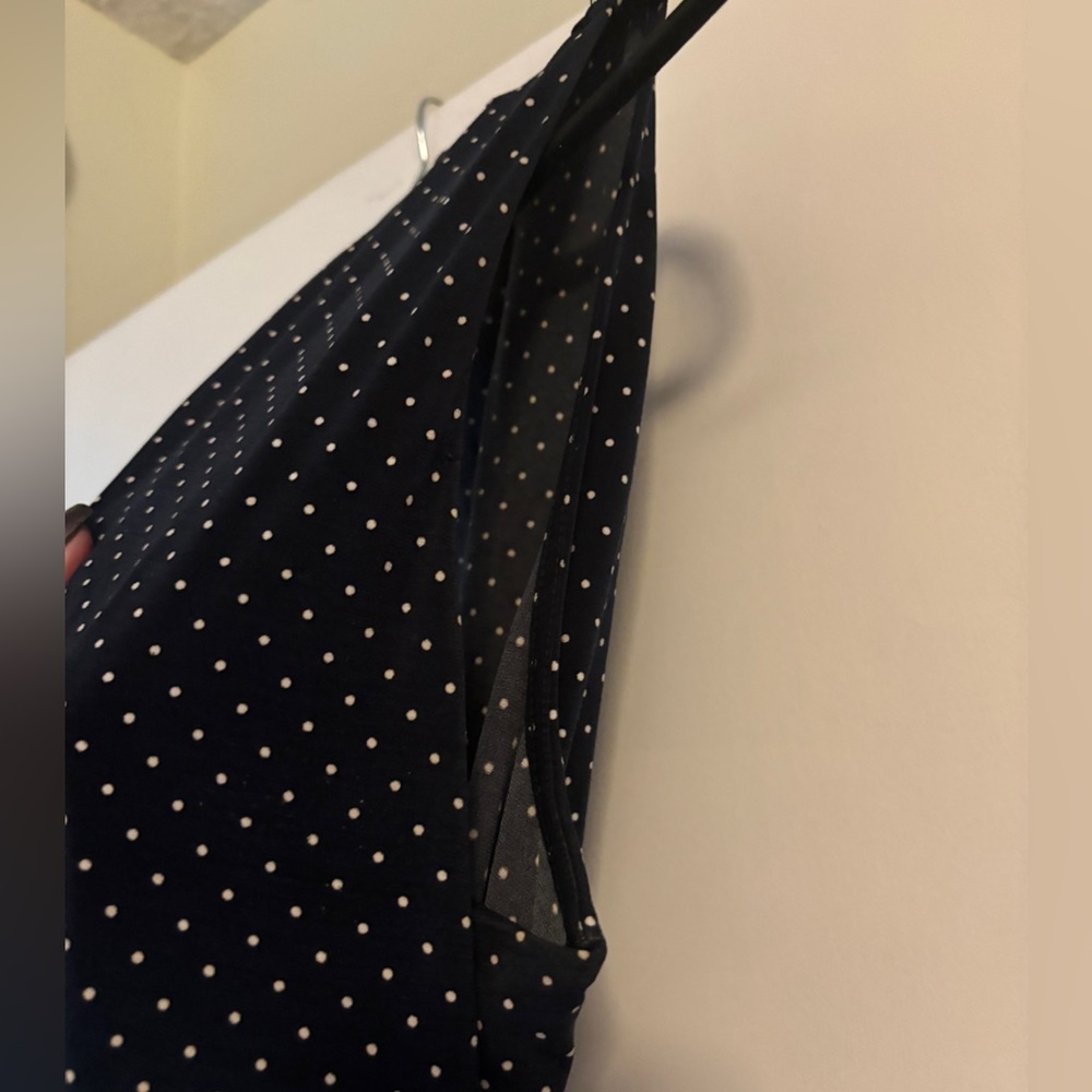 Vintage Navy Shadow Polka Dot Dress 12-14+ Wraparound - Picture 8 of 15